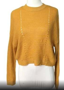 Abound Crop Pullover Crew Neck Sweater Size XL/Extra Large in Yellow Bamboo NWT